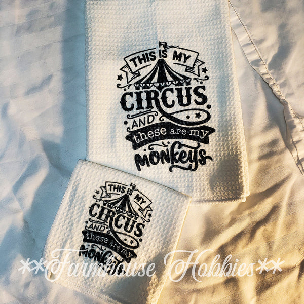 Towel/Wash Cloth Set - Circus Monkeys Home Decor/Accessories Farmhouse Hobbies   