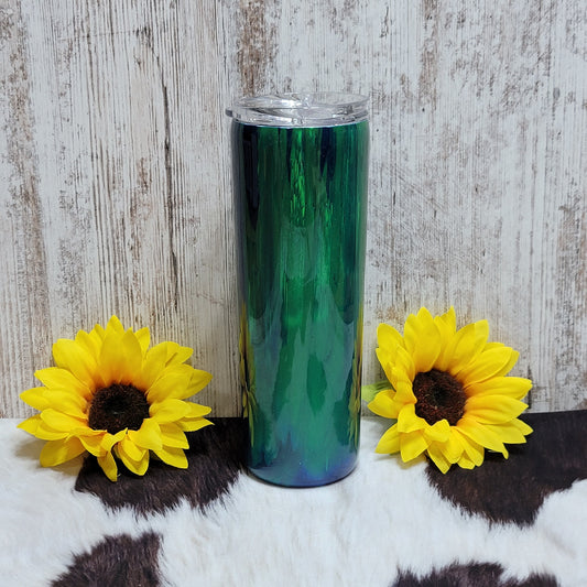 20 oz Skinny Green & Blue Glow Dirty Pour RTS Drinkware Farmhouse Hobbies   