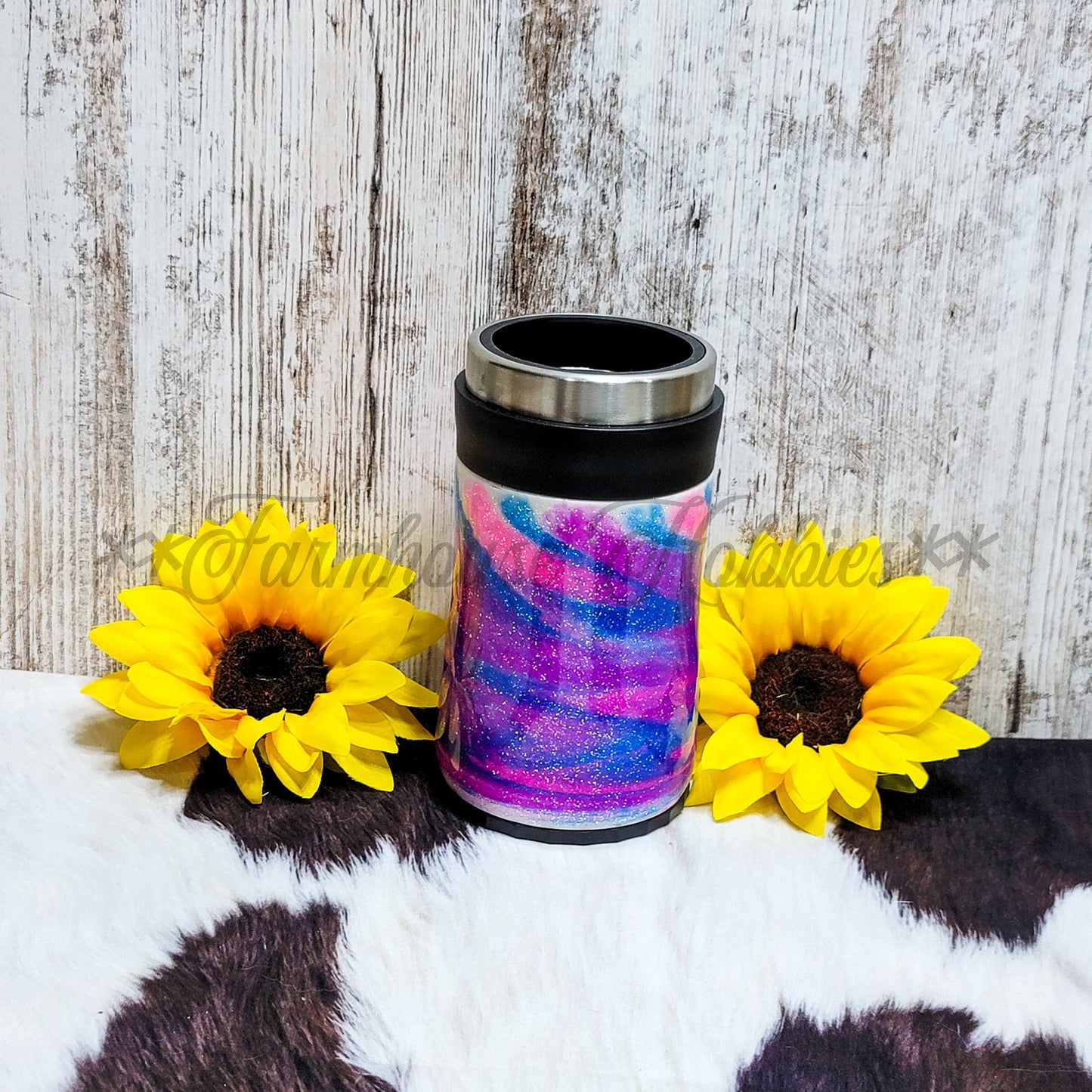 12 oz Can Chiller Glitter Swirl RTS Drinkware Farmhouse Hobbies   