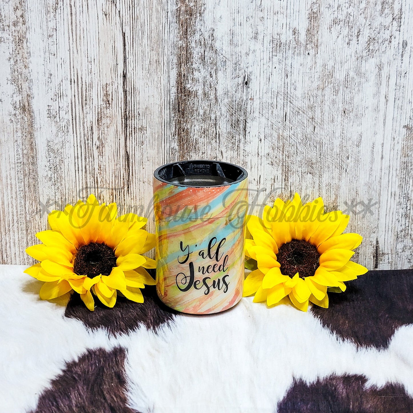 12 oz Can Chiller Glitter Swirl Ya'll need Jesus RTS Drinkware Farmhouse Hobbies   