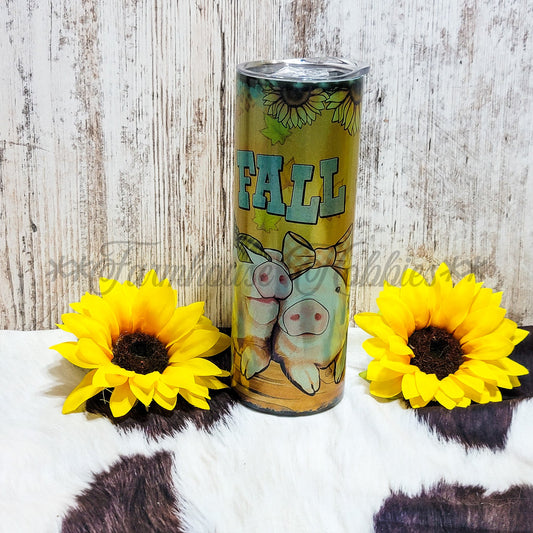 20 oz Skinny Blue Glitter Fall Pigs RTS Drinkware Farmhouse Hobbies   