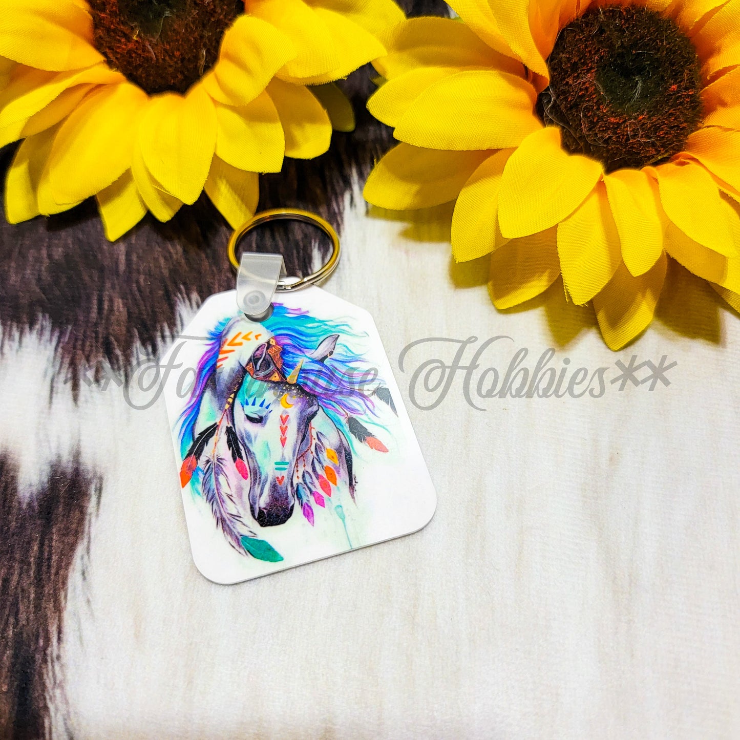 Metal Keychain - Water Color Horse Tag