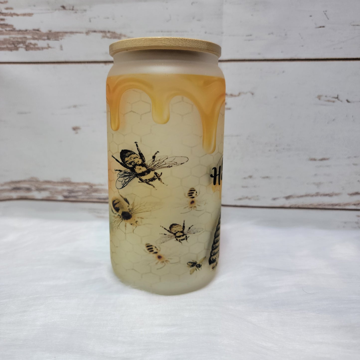 16 oz Glass Can - Bee Happy