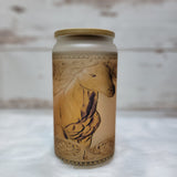Leather Horse Glass Can Tumbler with custom tumbler design