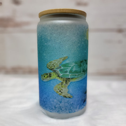 Sea Turtles Glass Can Tumbler with custom tumbler design