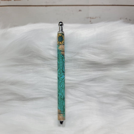 Teal Leather & Wood Sublimation Pen
