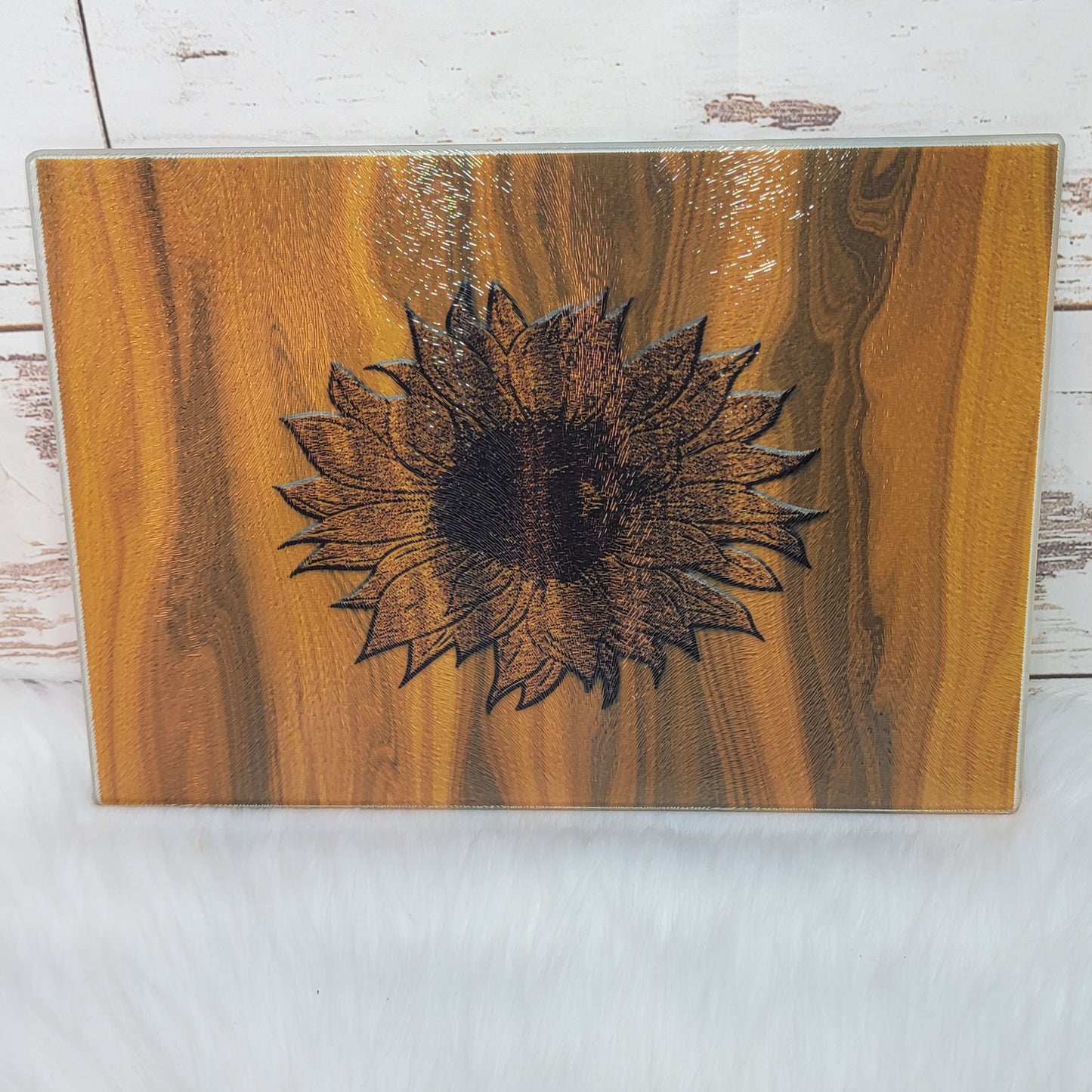 Sm. Rectangle - Printed Wood w/Engraved Sunflower
