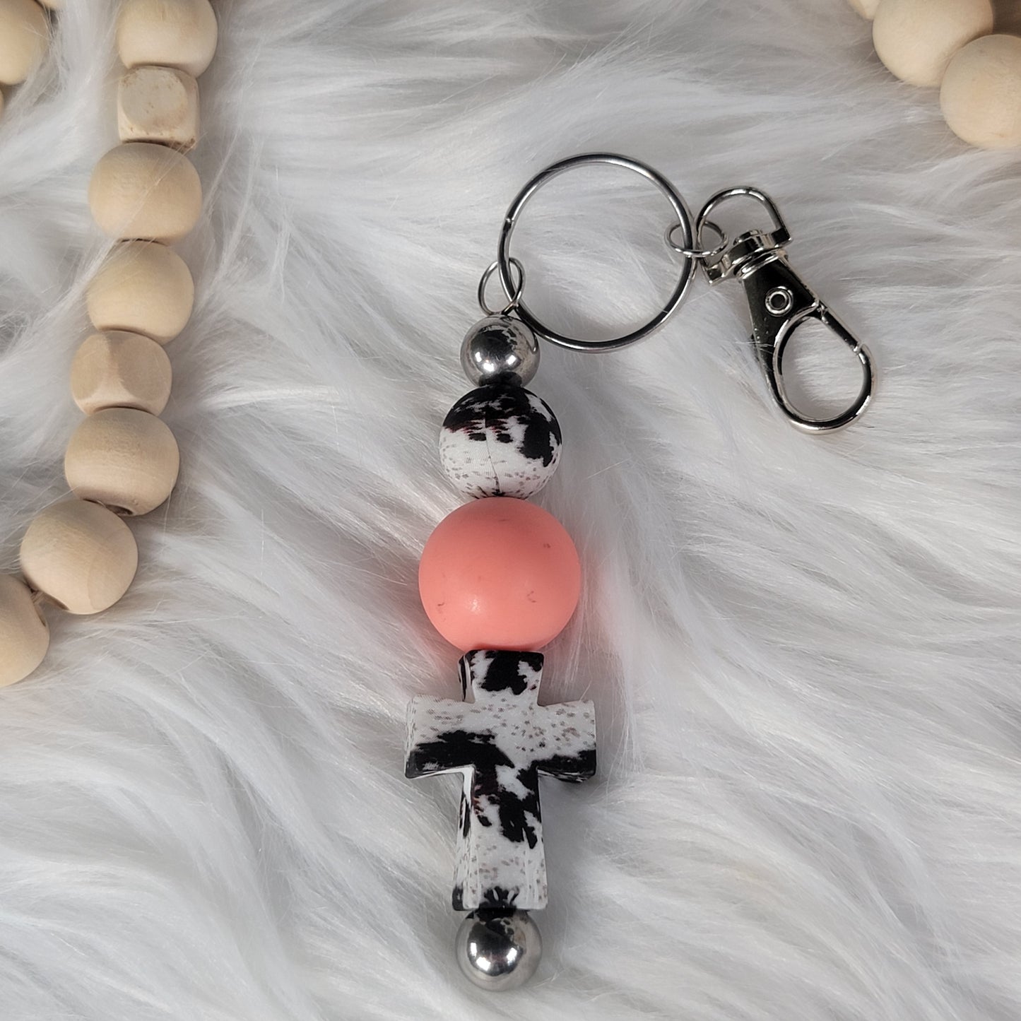 LB Keychain - Cowhide Coral Cross