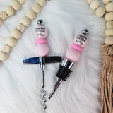 Beaded Wine Topper Set - Pink IDGAF with custom gift design