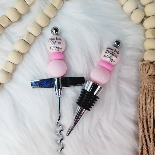 Beaded Wine Topper Set - Pink IDGAF with custom gift design