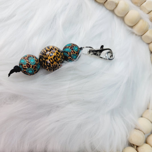 Beaded Phone Charm - Turquoise & Leopard