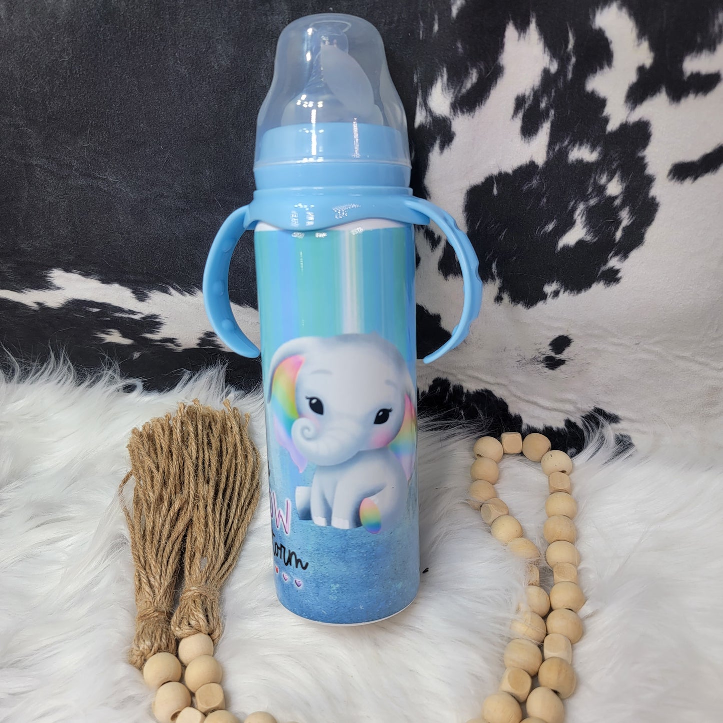 8 oz Baby Bottle - Rainbow Baby Stainless Steel Sublimation Farmhouse Hobbies   