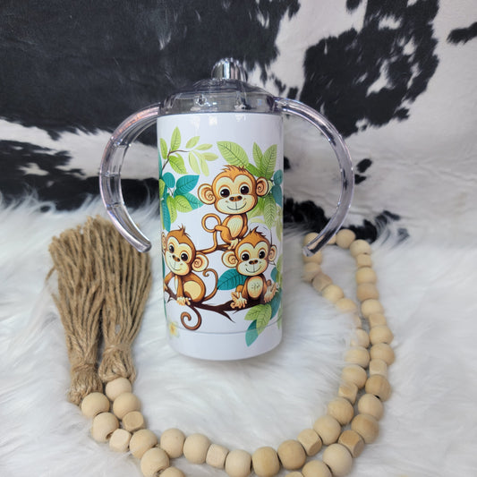 12 oz Sippy - Baby Monkeys Stainless Steel Sublimation Farmhouse Hobbies   