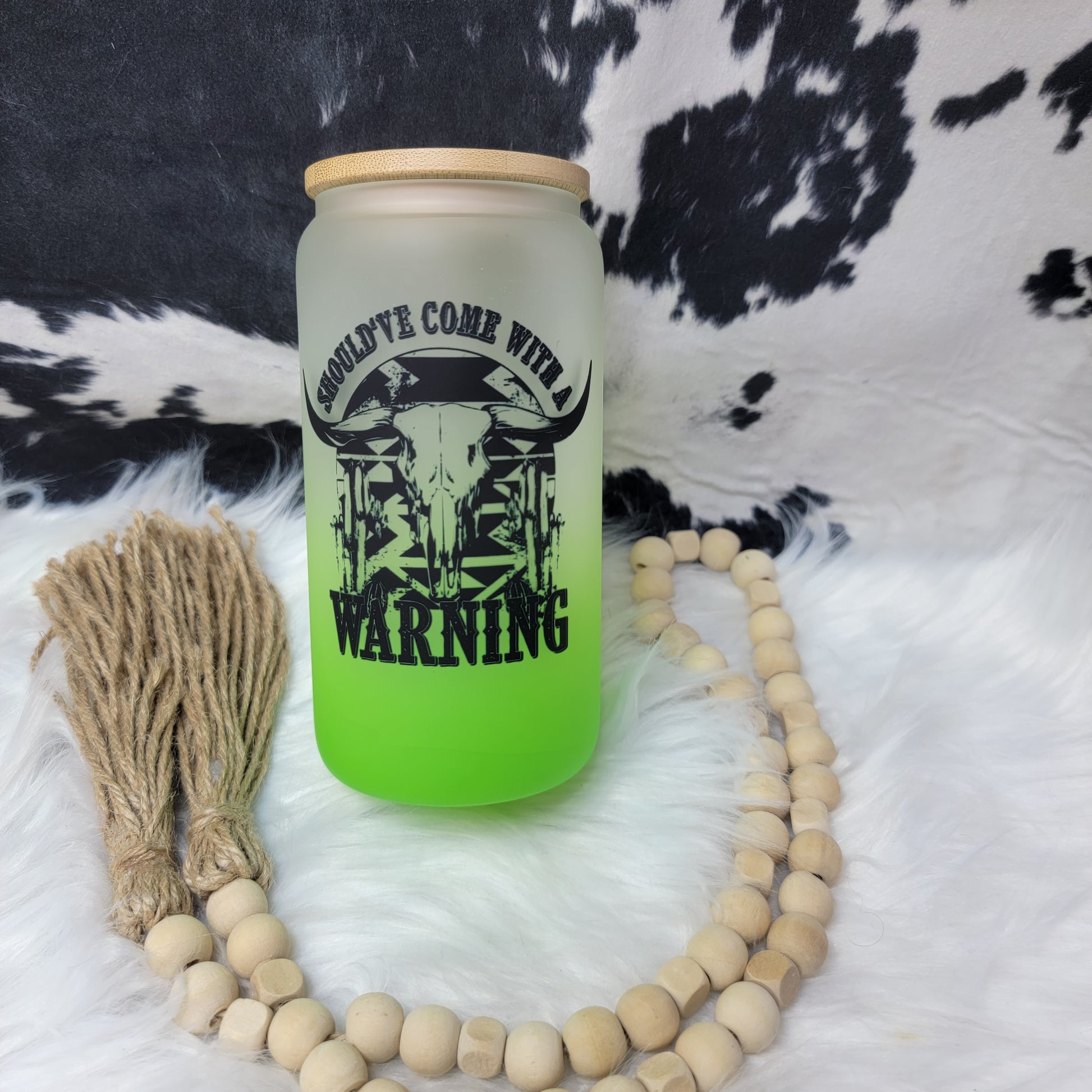 16 oz Green Ombre Glass Can - Warning  Farmhouse Hobbies   