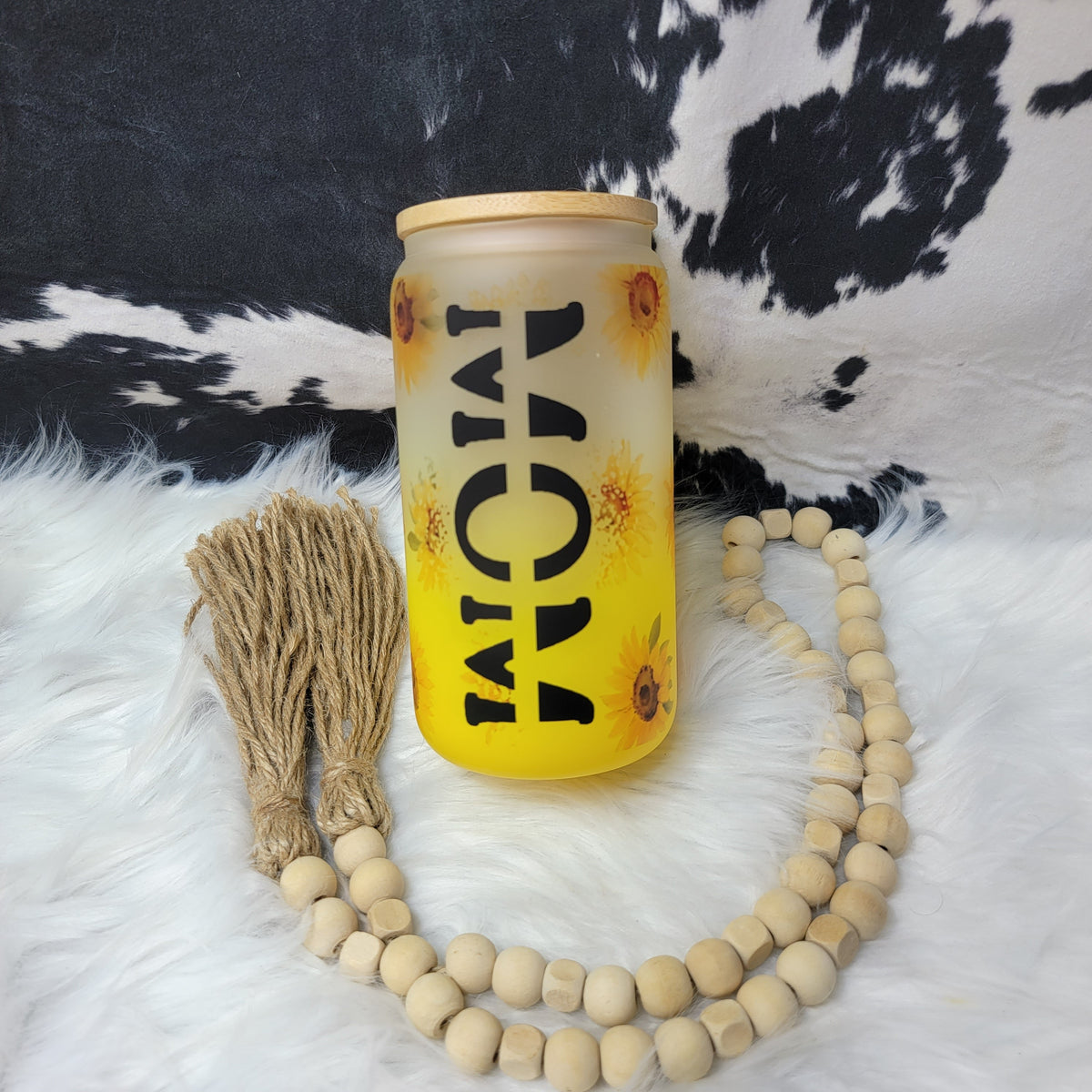 16 oz Yellow Ombre Glass Can - Mom  Farmhouse Hobbies   