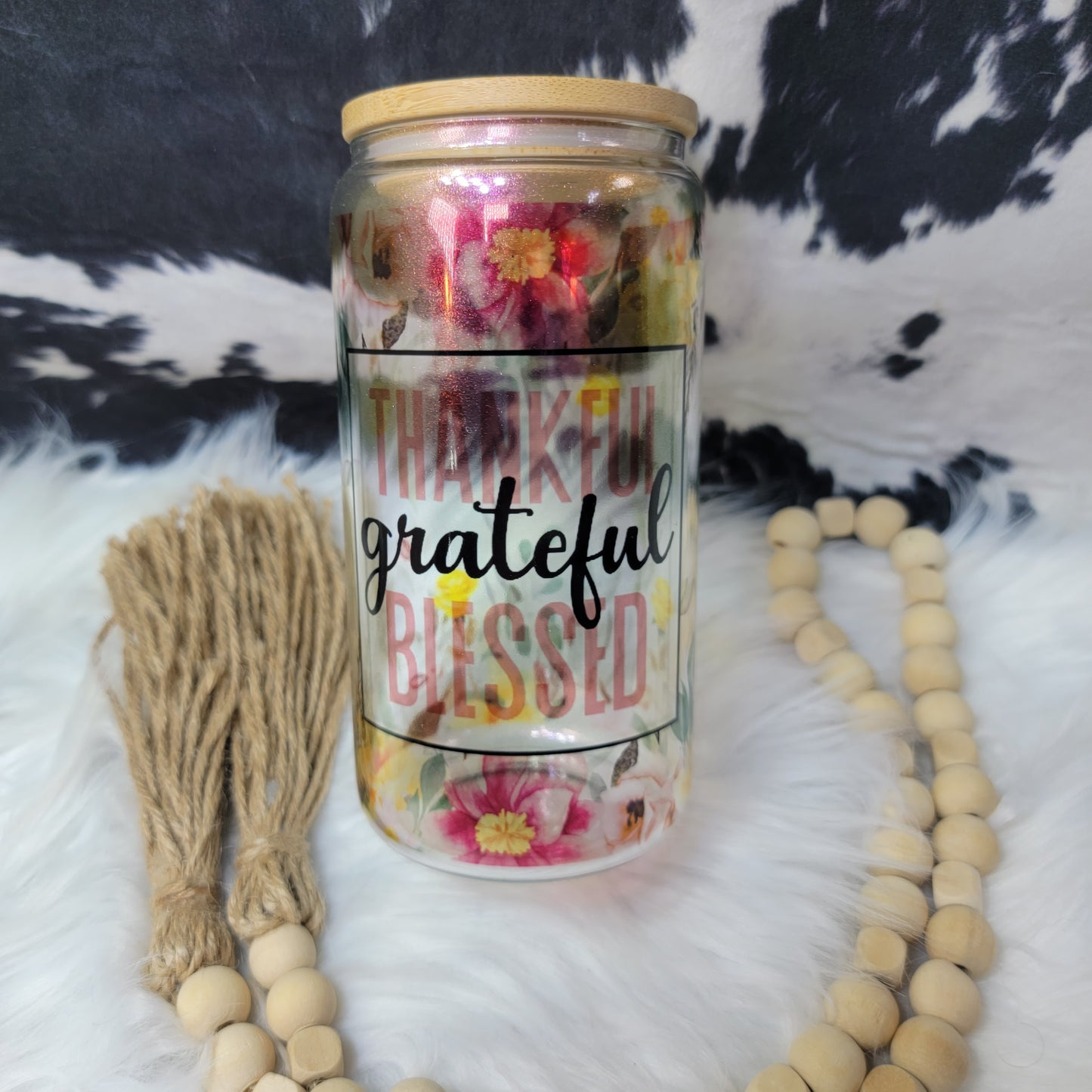 16 oz Glass Can - Blessed  Farmhouse Hobbies   