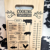 Small Wood Cutting Board - Cooking Temp with custom gift design