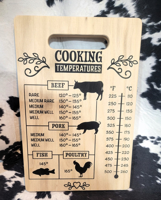 Small Wood Cutting Board - Cooking Temp with custom gift design