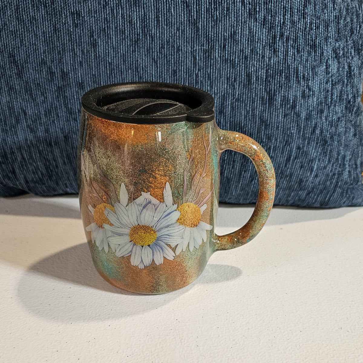 14 oz Coffee Cup Rustic Daisy with custom tumbler design