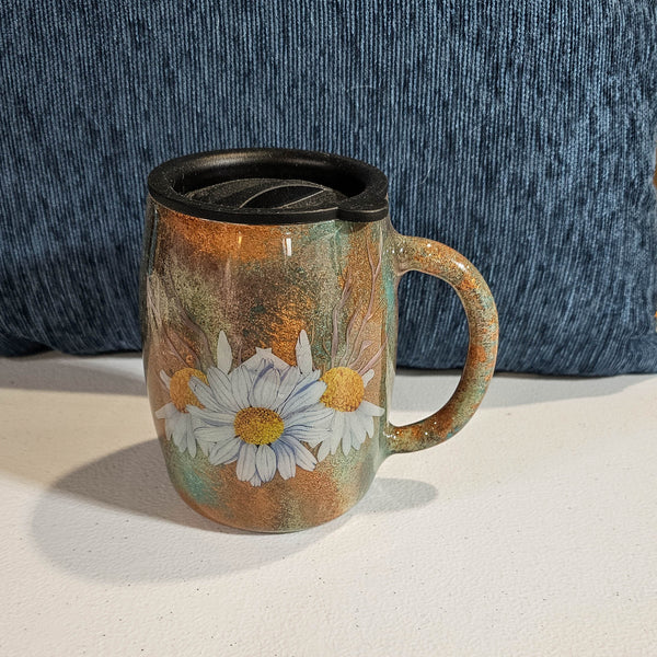 14 oz Coffee Cup Rustic Daisy with custom tumbler design
