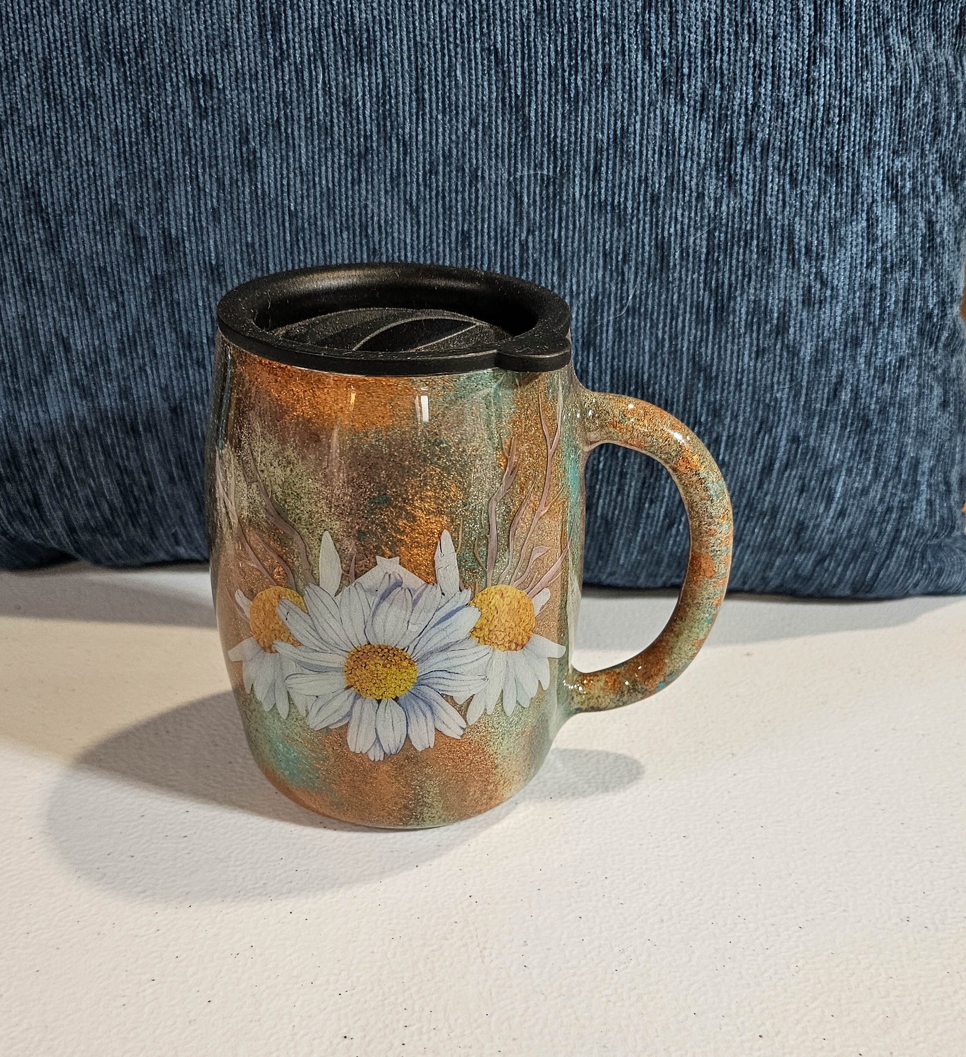14 oz Coffee Cup Rustic Daisy with custom tumbler design