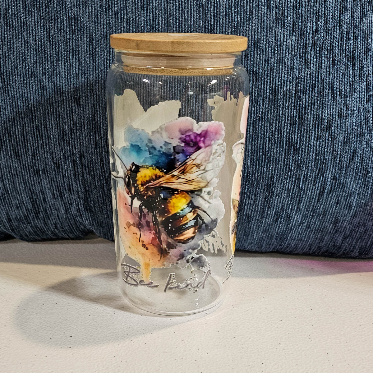 16 oz Glass Can  - Bee Kind with custom gift design