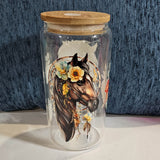 16 oz Glass Can  - Dream Catcher Horse with custom gift design