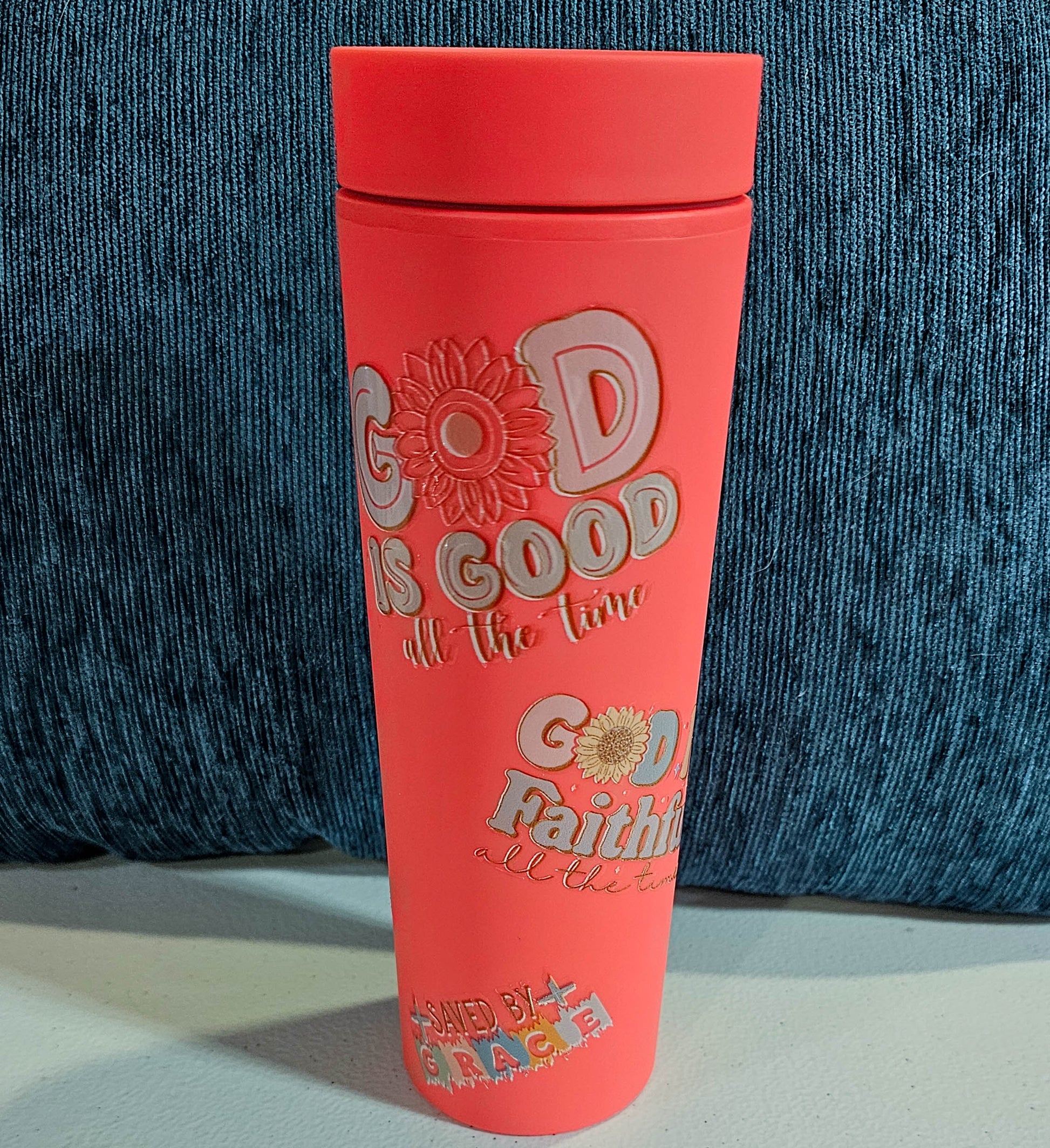 20 oz Strata - Coral Religion with custom gift design