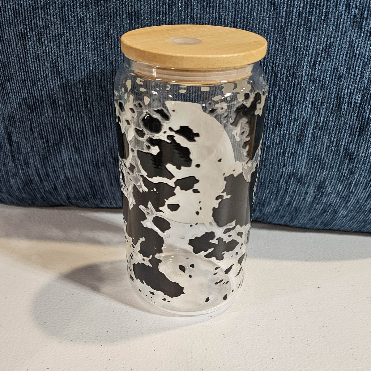 16 oz Glass Can - Cow Print with custom gift design