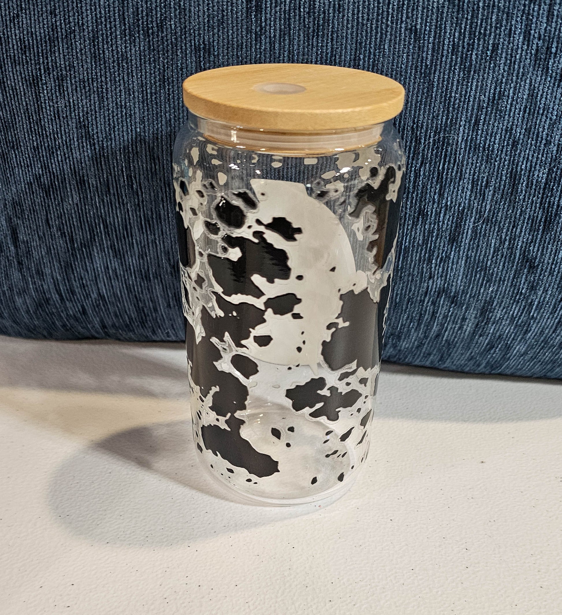 16 oz Glass Can - Cow Print with custom gift design
