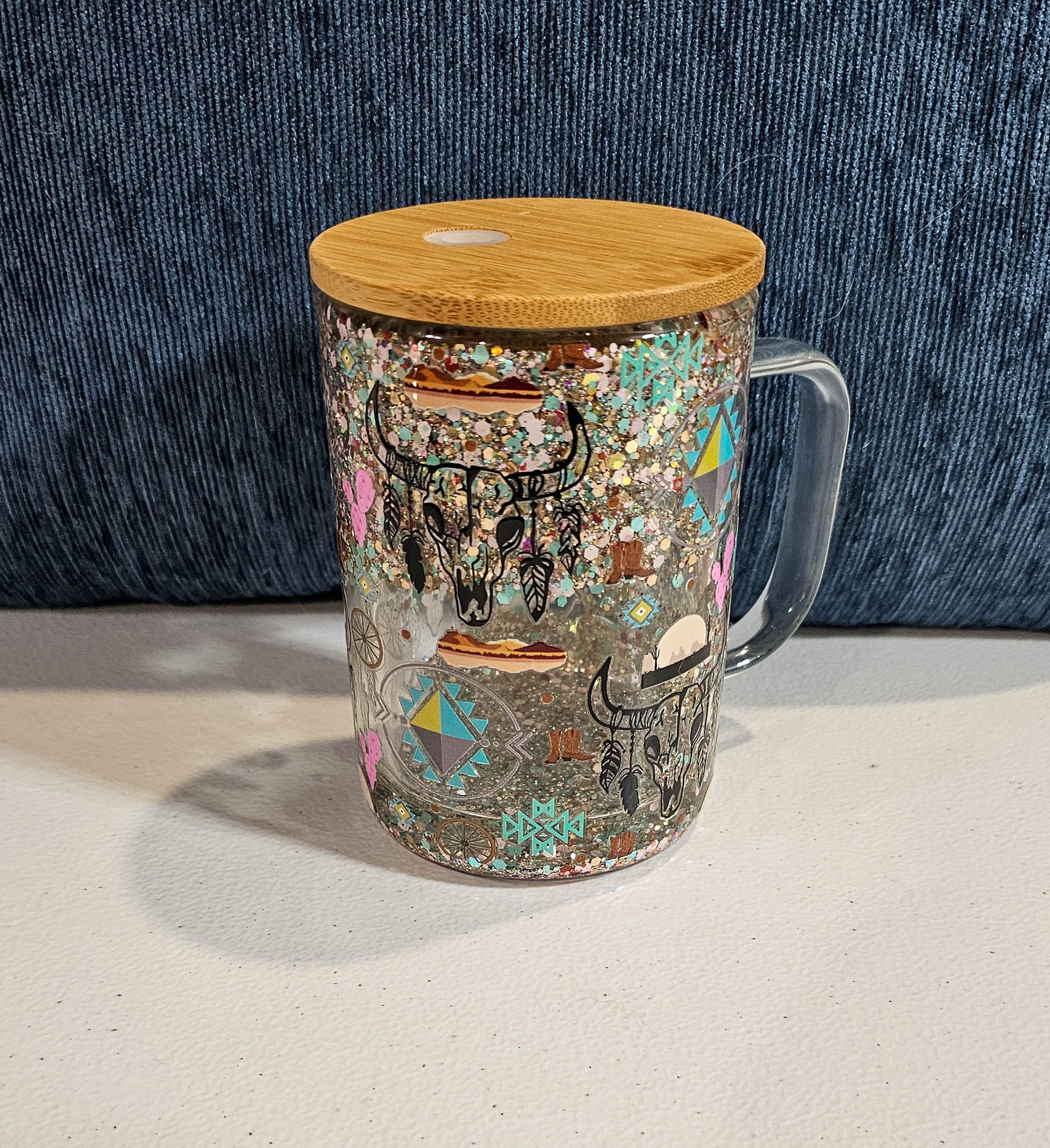 16 oz Glitter Globe Mug - Aztec with custom gift design