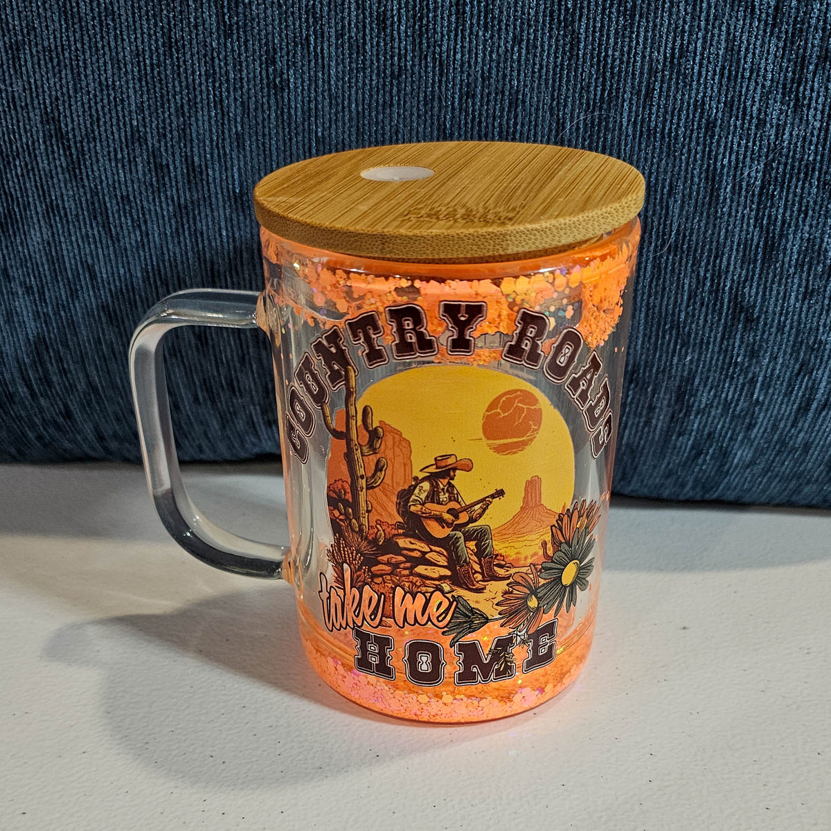 16 oz Glitter Globe Mug - Country Roads with custom gift design