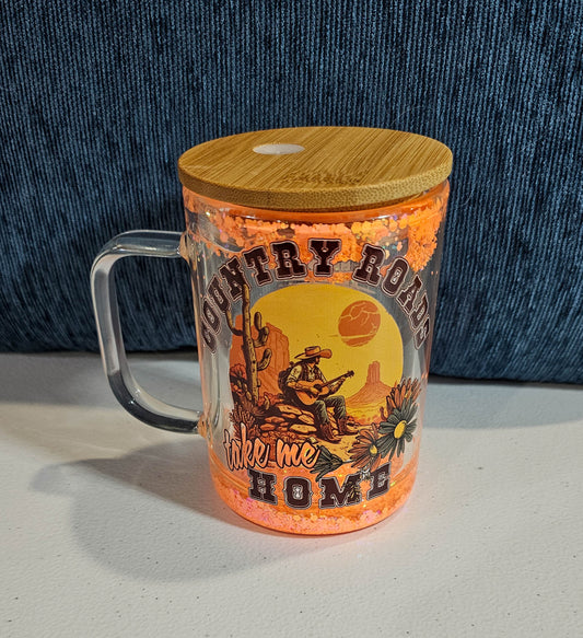 16 oz Glitter Globe Mug - Country Roads with custom gift design