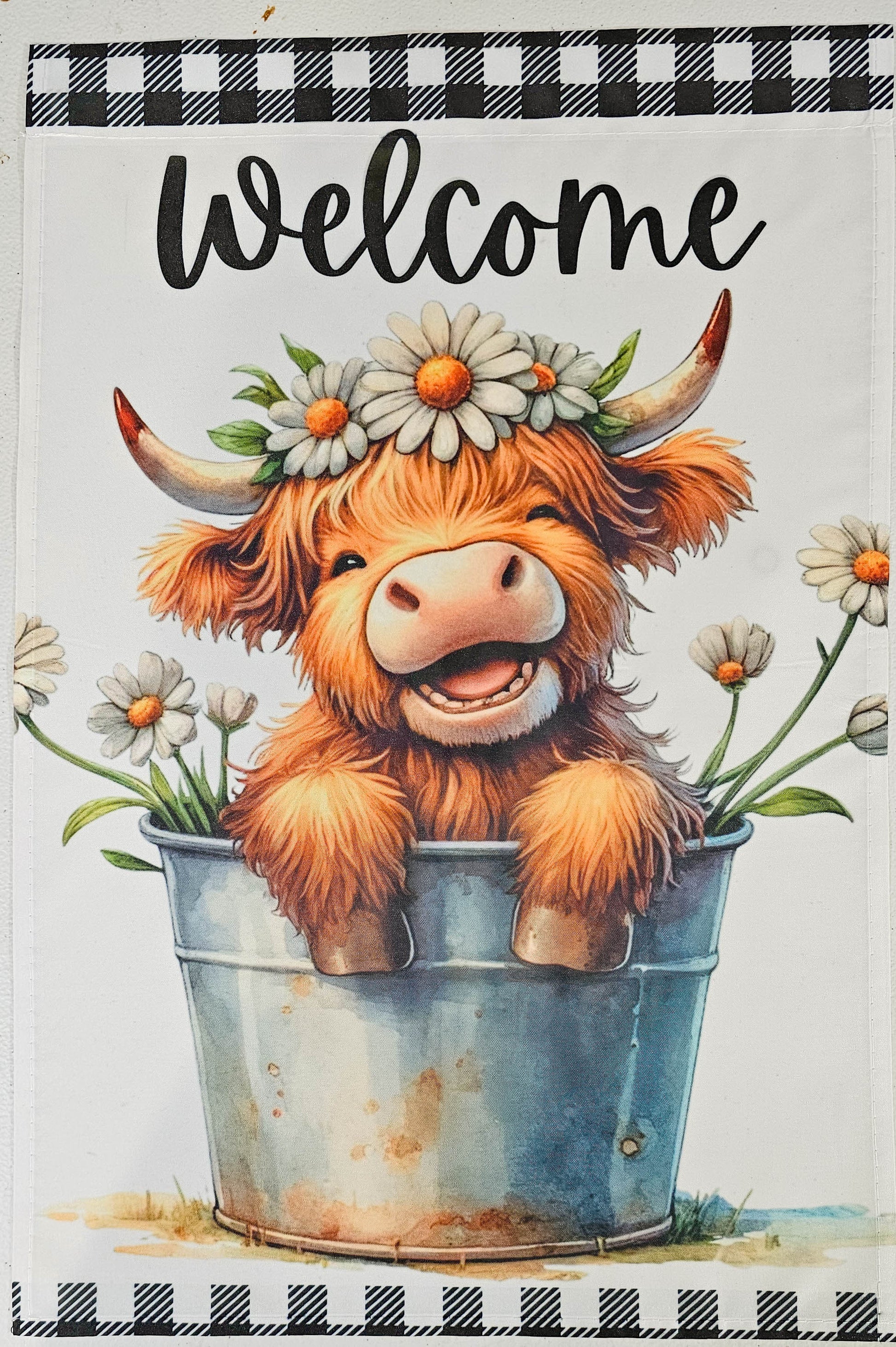 Garden Flag - Black Plaid Highlander in Pail with custom garden flag design