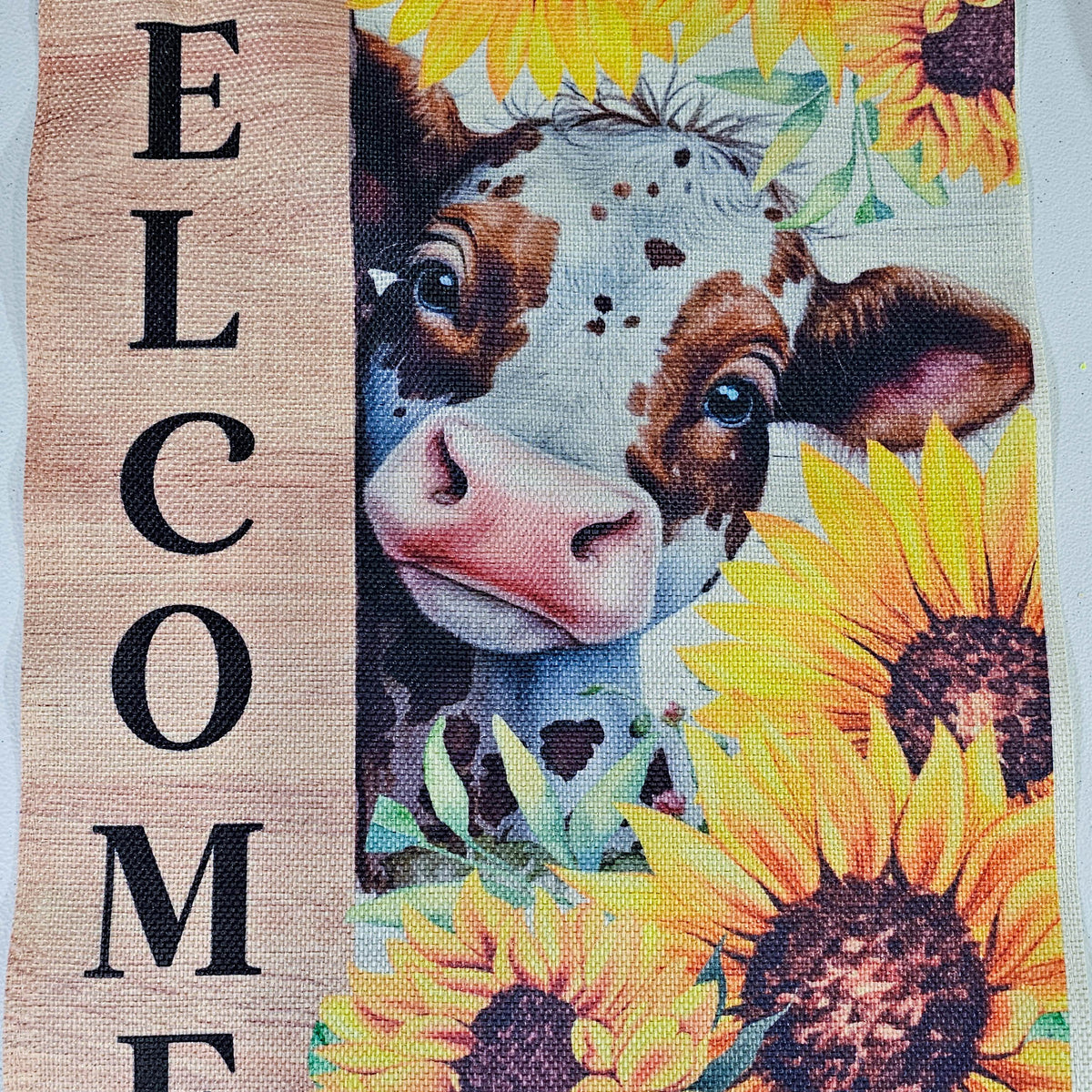 Garden Flag - Peeking Calf Welcome with custom garden flag design