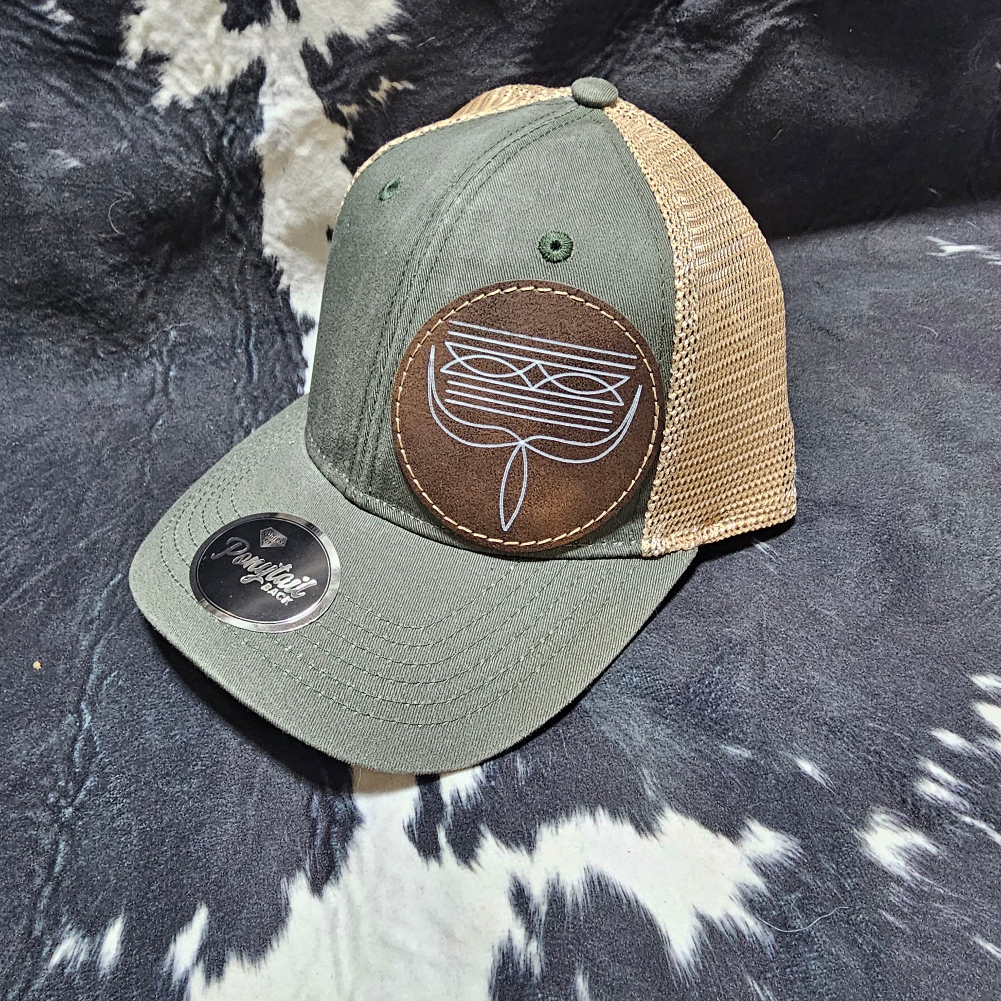Leather Patch Hat - Boot Stitching with custom hat design