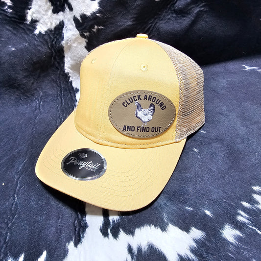 Leather Patch Hat - Cluck Around with custom hat design