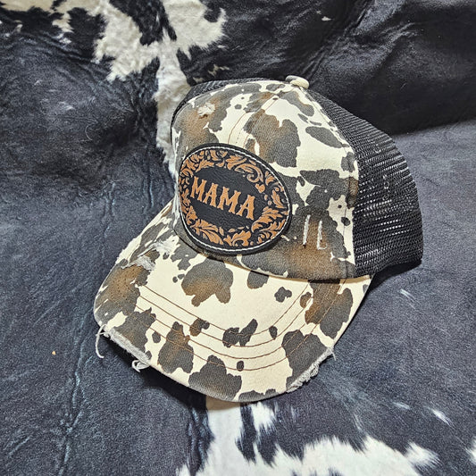 Leather Patch Hat - Cowhide Leather Mama with custom hat design