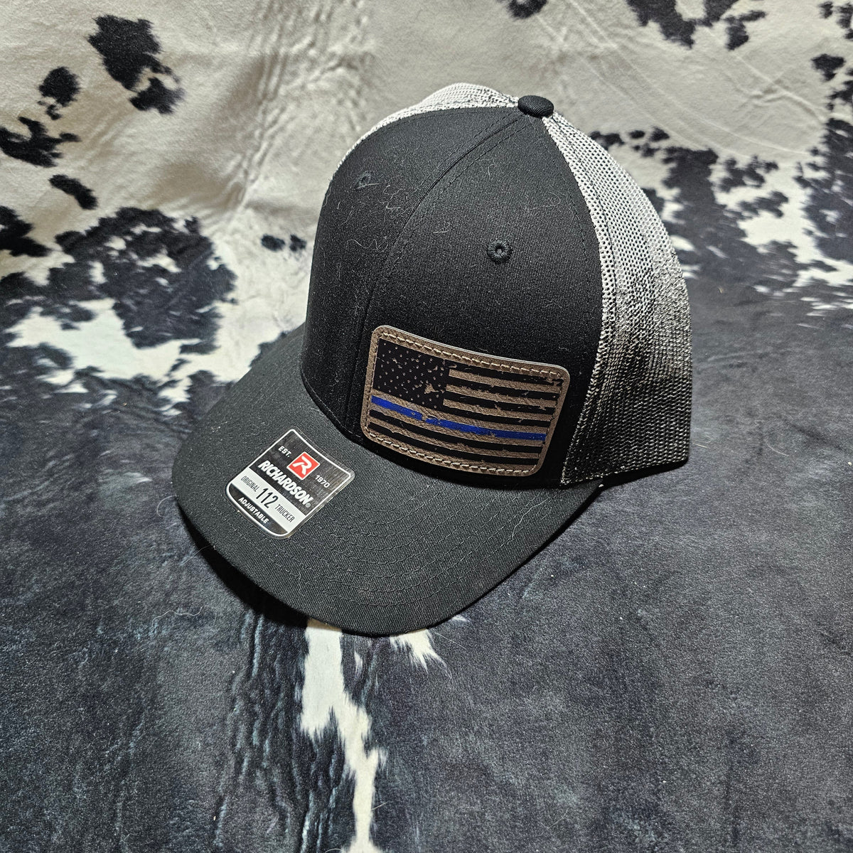 Leather Patch Hat - Thin Blue Line with custom hat design