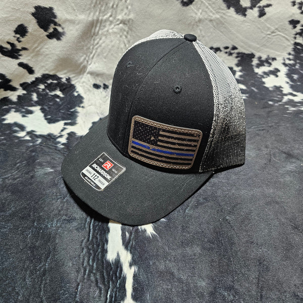 Leather Patch Hat - Thin Blue Line with custom hat design