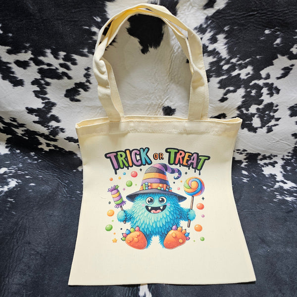 Trick or Treat Tote - Little Blue Monster with custom gift design