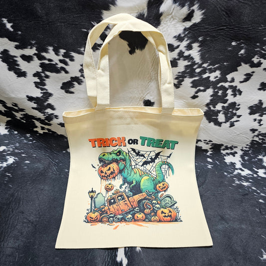 Trick or Treat Tote - Dinosaur with custom gift design