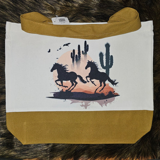 Brown Horses Canvas Tote