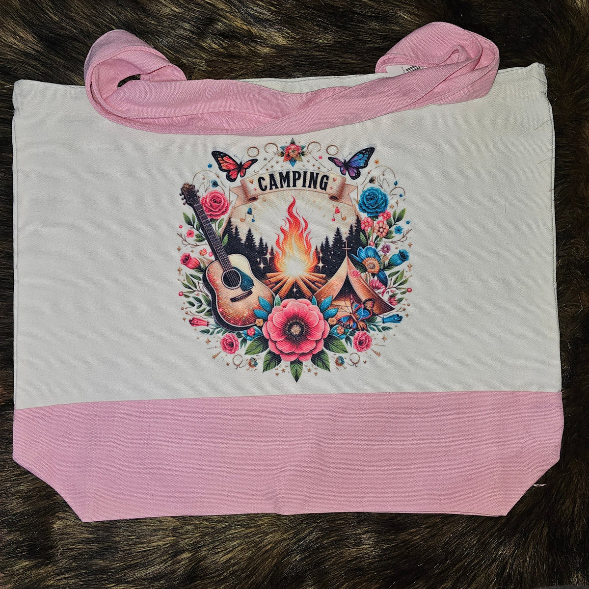 Pink Camping Large Tote