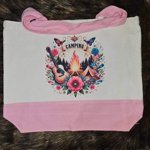 Pink Camping Large Tote
