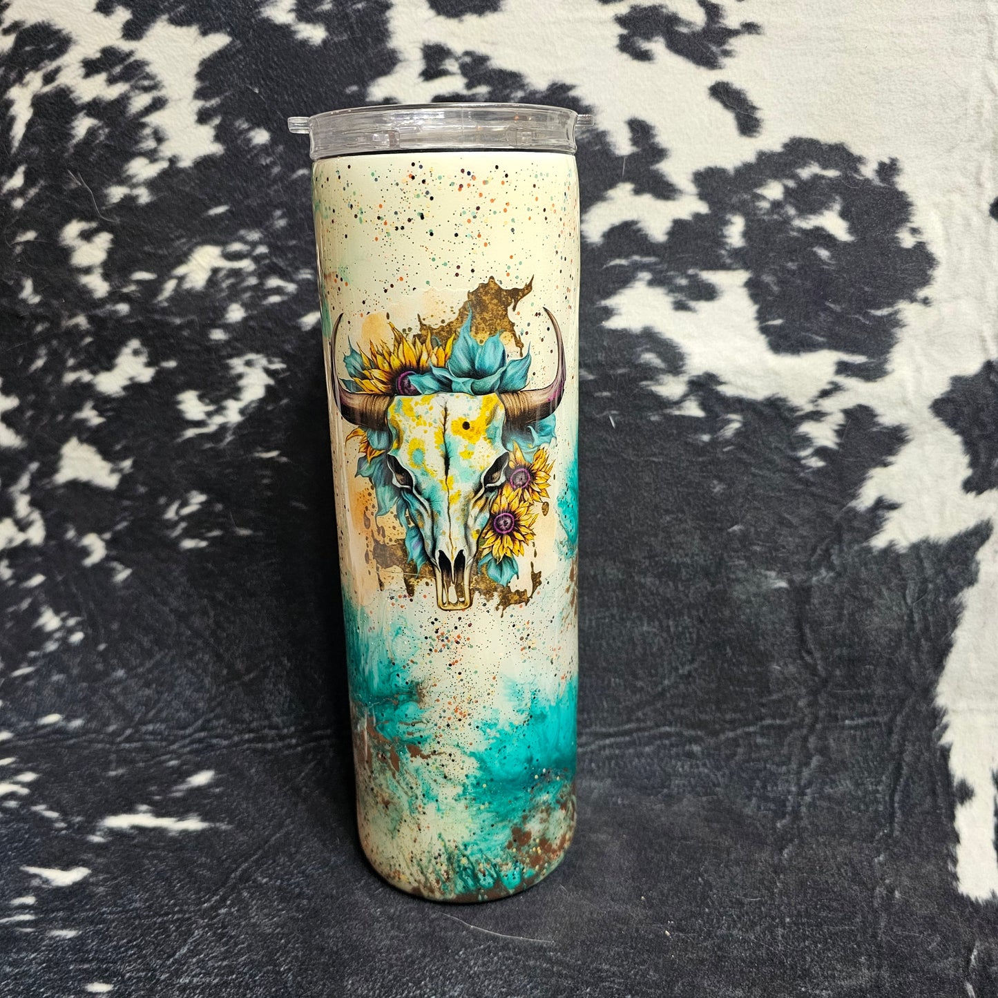 30 oz Teal & Copper Skull Sunflower SS Epoxy Tumbler