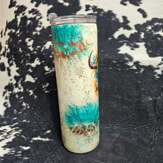 30 oz - Teal & Copper Skull & Sunflower