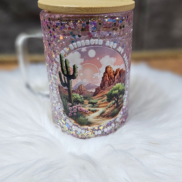 16 oz Glass Glitter Globe - Desert Strength Sunset Glow