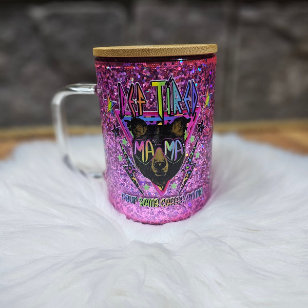 16 oz Glass Glitter Globe - Def Tired Mama Neon Glow