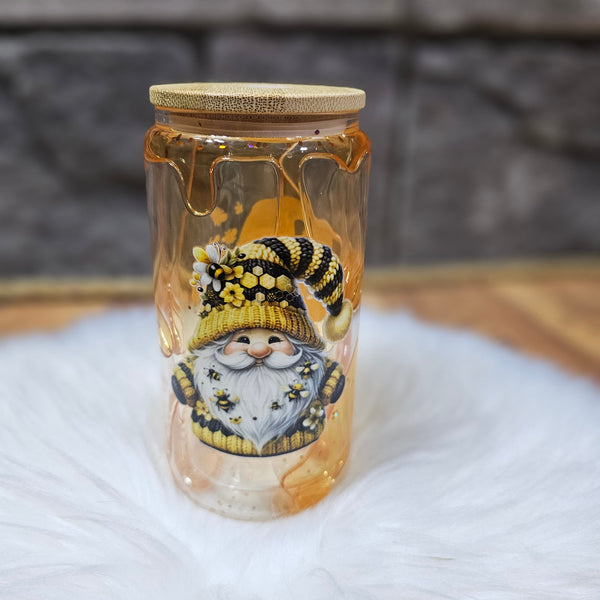 16 oz Glass Glitter Globe - Honey Gnome Drip